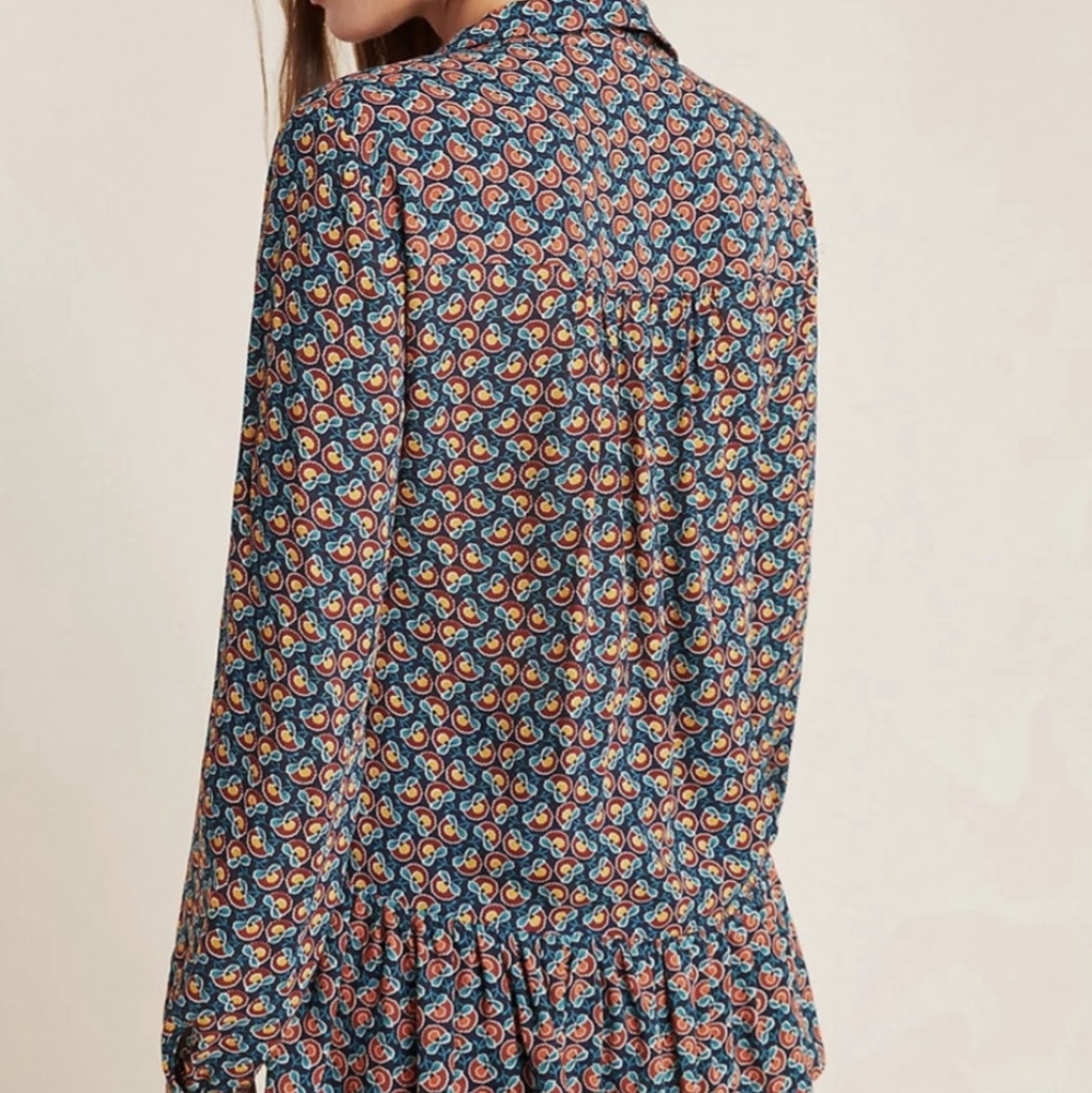 ANTHRO I Blue Motif Janie Flounced Peasant Ruffled Peplum Blouse Top by Maeve, 4 - Picture 5 of 16